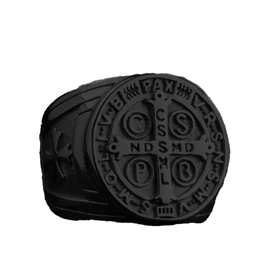 REchoLI Cross Ring for Man Black Stainless Steel Saint Benedict CSPB Cross Ring Christian Jewelry Size 8-12 (11)