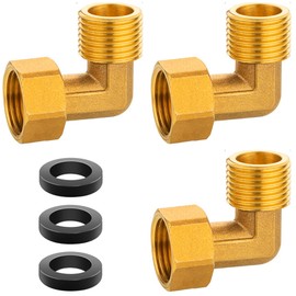 3 pieces brass movable screw connection 1/2 inch, brass angle 90°, 1/2 inch IG/AG screw connection made of brass, DN15 90 degree angle fitting for water purifier, water pipe, sanitary accessories
