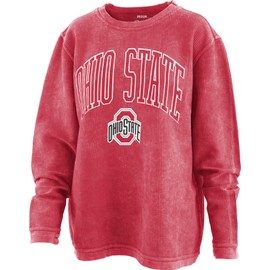 Royce Apparel Women's Long Sleeve Oversized Corded Top - Comfy Crew Neck Sweatshirt (Ohio State) - Large