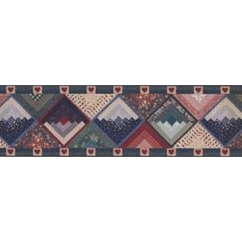 CONCORD WALLCOVERINGS ™ Prepasted Wallpaper Border Abstract Rhombus Southwestern Design, Colors Red Gray Beige Blue, Size 7 Inches by 15 Feet CY72672A
