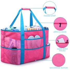 oscaurt Beach Bag, Extra Large Beach Bags for Women Waterproof Sandproof, Mesh Beach Tote Bags Pool Bag Beach Essentials
