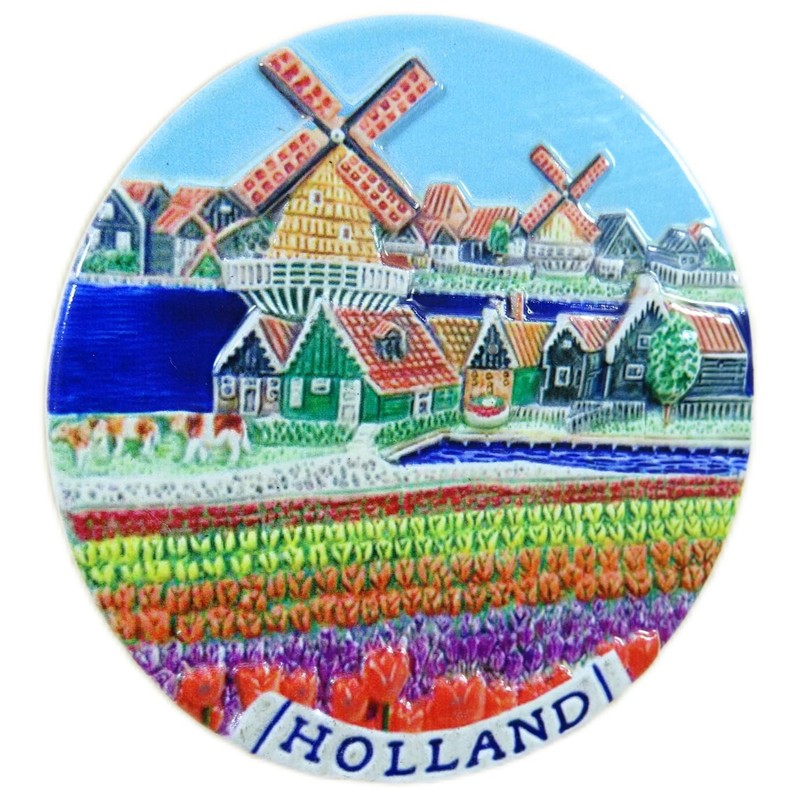 Souvenir Magnet Holland 1 x 7.5 cm Diameter Tulips Windmill