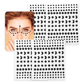 Pack of 4 Moon Face Gemstones Glitter Stones Stickers, Face Art Stickers, Face Gemstones, Temporary Tattoo Stones, Face Face Body for Party, Make-Up, Festival (Black)