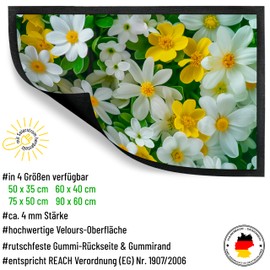 True Statements Decorative Doormat "Spring Flowers" with Flower Motif - for Indoor and Outdoor Use - Non-Slip - Gift for Friends and Family for Any Occasion (60 x 40 cm)