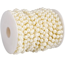 47 FT Pearl Beads Garland for Decoration, 8MM Craft Pearl Beads String Spool Ivory Color Faux Pearl Strand Roll for DIY Craft Wedding Party Christmas Tree Decoration