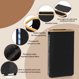 GARPROVM Extra Large Toilet Paper Storage Basket with Lid, Slim Free Standing Toilet Roll Storage for 24 Regular Rolls ＆ 18 Mega Rolls Toilet Paper Holder Stand Waterproof for Bathroom, Black