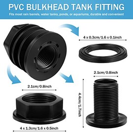 PVC Bulkhead Fitting Double Threaded Bulkhead Water Tank Connector for Rain Barrels, Aquariums, Water Tanks, Tubs, Pools, Spigot, Black, 3/4 Inch Male 1/2 Inch Female (16 Pieces)