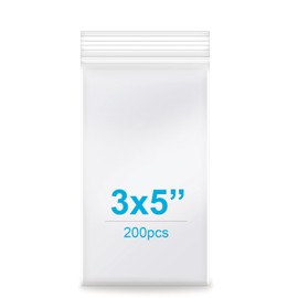 3''x 5'', (Pack of 200) 2 mil Thick Clear Plastic Reclosable Zip Poly Bags with Resealable Lock Seal Zipper for Photo, Jewelry, Bakery, Treats, Travel, Storage, Packaging & Shipping
