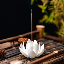 Comidox 2Pcs Elegant Ceramic Lotus Incense Holder 3D Lotus Incense Plate Handmade Flowers Stick Incense Burner Zen-Inspired Home Decor for Tea Yoga Rooms
