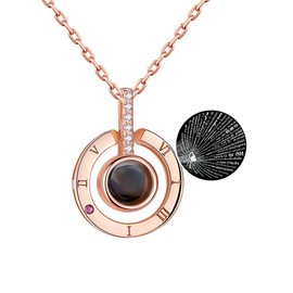 I Love You Necklace in 100 Languages Rose Gold Round Projection Pendant Necklace That Says I Love U Different Ways Xmas Mother's Day Gift for Mom Wife Her friend with Box