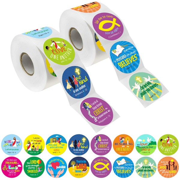 1200 Christian Prayer Faith Bible Verse Stickers in 16 Designs with Perforation Line (Each Measures 1.5" in Diameter)