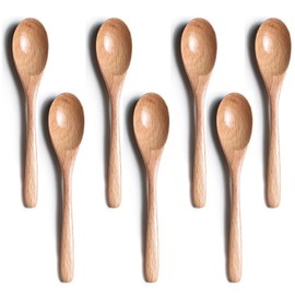 6Inch Wooden Spoons, 7Pcs Coffee Spoons Set, Small Wooden Utensils, for Afternoon Tea, Leisure Dessert, Sugar, Ice Cream, Salt, Honey and Milk