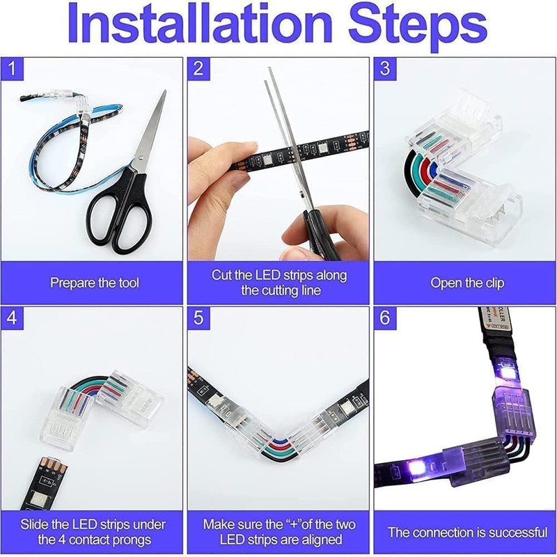 LED Strip Connector 4 Pin 8mm Right Angle Adjustable L