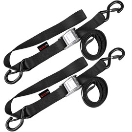Motorcycle Tie Down Straps (2 Pack) Lab Tested 3,300lb Break Strength, Steel Cambuckle Tiedown Set with Integrated Soft Loops - Better Than a Ratchet Black