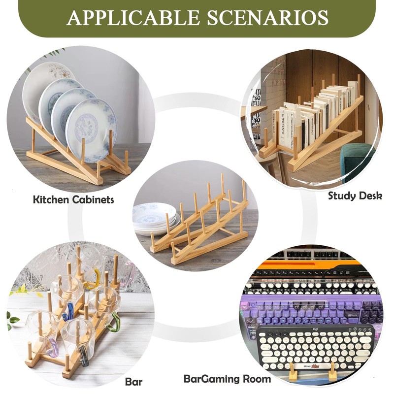 SunnyZoo Dish Plate Rack Organizer Plate Holder Bamboo for Display