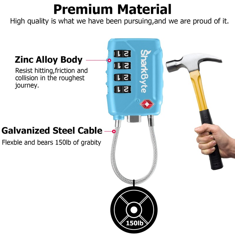 SharkByte TSA Approved Luggage Locks | 4-Digit Combo (10K Combinations)