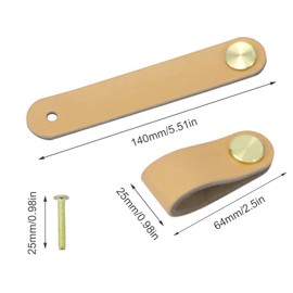 Leather Drawer Pulls and Knobs Soft Cabinet Handles Modern Cabinets Door Knob for Furniture Cupboards Wardrobe Dresser Decorative Handle with Screw 4 Pcs (Yellow)