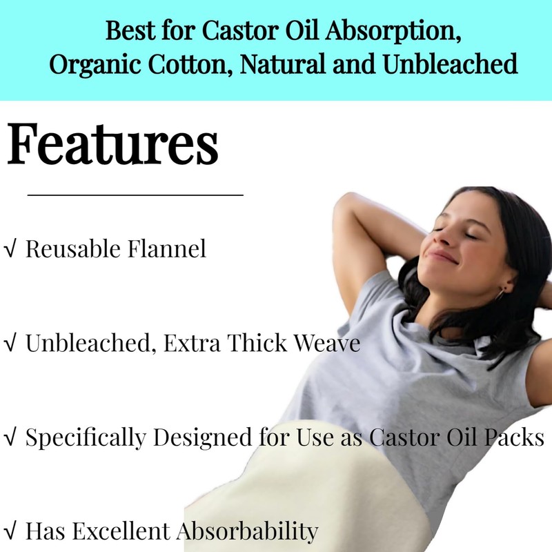 2 Pcs Organic Cotton Flannel for Castor Oil Pack Wrap,