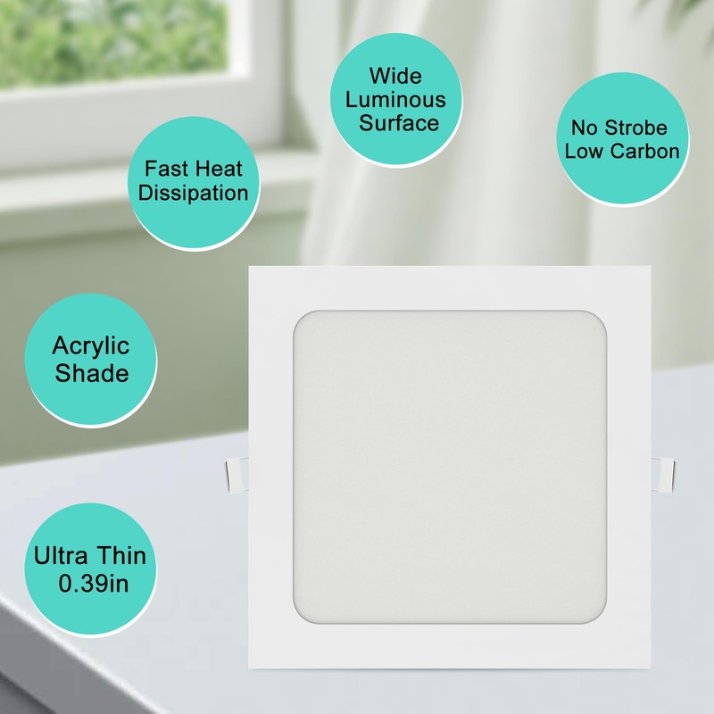 Aolyty 15W Ultra Thin LED Ceiling Panel Light 7.4" Recessed
