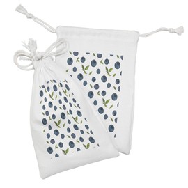 Ambesonne Fruit Fabric Pouch Set of 2, Rhythmic Blueberries on Plain Background, Small Drawstring Bag for Toiletries Masks and Favors, 9" x 6", Petrol Blue White Green