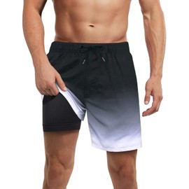 LUCOWEE Mens Swim Trunks with Compression Liner no Chafe Boxer Brief Lined Swimming Trunks Quick Dry UPF 50+ Stretchy 5/7 inch Inseam Bathing Suit Shorts