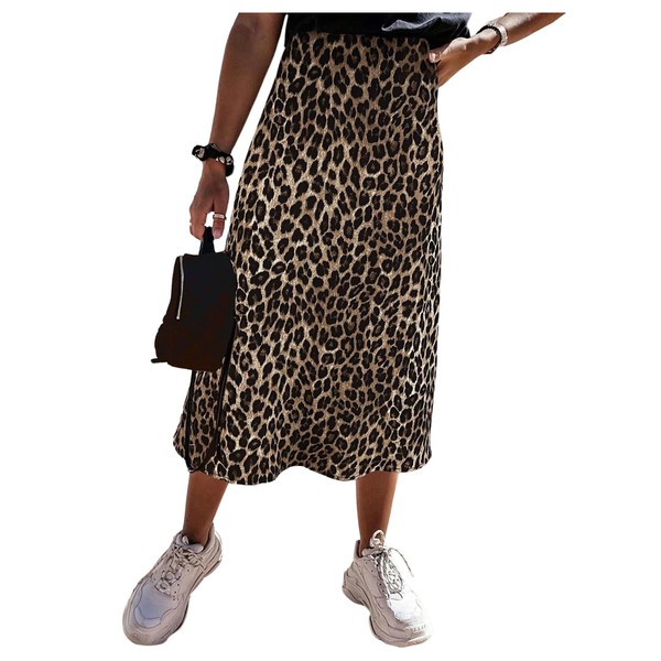 GORGLITTER Women's Leopard A Line Flared Flowy Maxi Skirt High