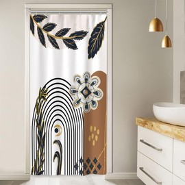 Ruelvth Stall Shower Curtain, Mid Century Boho Small Bathroom Curtain Abstract Black Leaves Shower Curtain Set with Hooks, Waterproof Bathroom Decor, 36x72 Inch