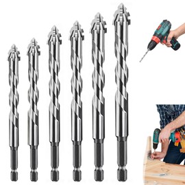 Exzenterbohrer Set, 6-Teiliger Vierschneidiger Sägezahn Exzenterbohrer, 4/5/6/8/10/12 mm Hochfeste Multifunktions Bohrerset für Beton, Glas, Keramik, Holz, Rohre und Profile aus Metall, Kunststoff