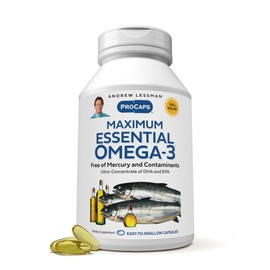 ANDREW LESSMAN Maximum Essential Omega-3 Unflavored, 180 Softgels - Ultra-Pure Omega-3 Fish Oil 1200 mg-High DHA, No Mercury Supplement-Small, Easy to Swallow Fish Oil Capsules