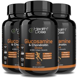 Health Dose Premium Joint Support  Glucosamine Chondroitin MSM Turmeric Boswellia and Hyaluronic Acid- 90 Capsules - Specification: Health Dose Premium Glucosamine Chondroitin 3 Pack