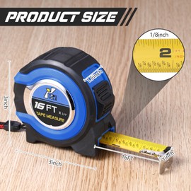 Youyole 10 Pack Tape Measure with Fractions 1/8 Steel Measuring Tape Retractable Easy Read Measurement Tape Steel Power Tape Blade Tape Measure (16 ft x 3/4 in)