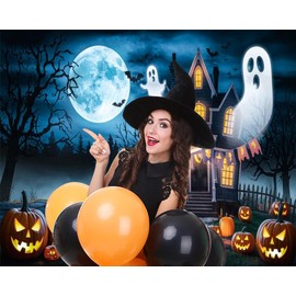 Halloween Backdrop 10x8ft Happy Halloween Party Backdrop Haunted Castle Ghost Spooky Pumpkin Lantern Bats Scary Background Banner Moon Night Spooky Party Decorations Photo Booth Props