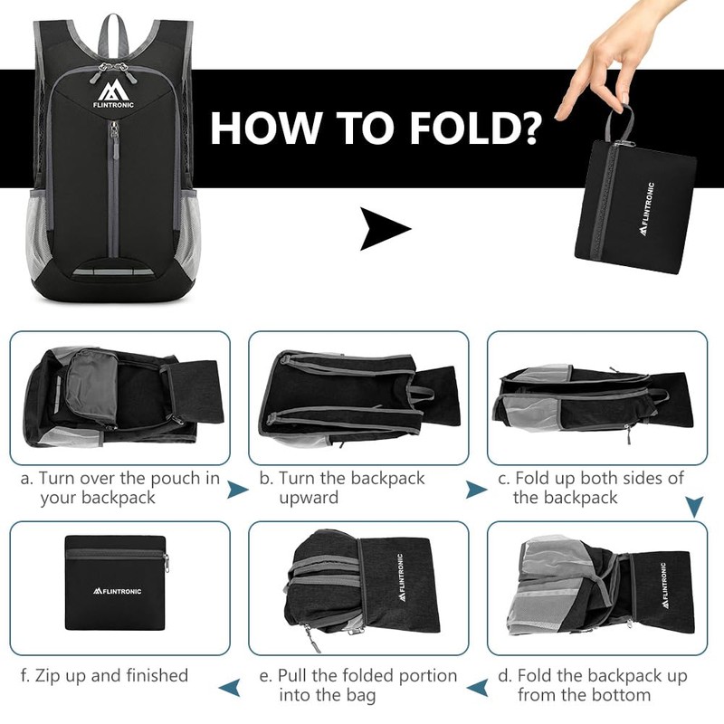flintronic Foldable Backpack, 16L Small Hiking Backpack, Ultralight Hiking Backpack,