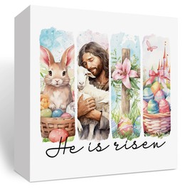 Christian Easter Decor Easter Bible Verse Decor Easter Jesus Decor Easter Retro Cross Decor Easter Eggs Decor, Wooden Box Decor for Rustic Home Bedroom Living Room Table Shelf Office-He is Risen