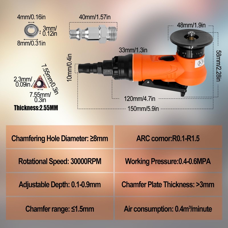 Pneumatic Chamfering Tool Handheld, Small Pneumatic Deburring Tool,Mini Air Chamfering