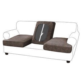 Leather Look T-Cushion Sofa Seat Slipcovers Set, Couch Furniture Protector for Sectional, Armchair, Loveseat - Pets - Stretch Spandex Fabric (3 Cushion Sofa, Brown)