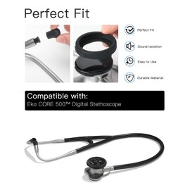 Stethoscope Replacement Accessories Set for EKO CORE 500™ Digital Stethoscope, Silicone Stethoscope Chestpiece Cover and Eartips Replacement Parts for Enhanced Comfort (Black)