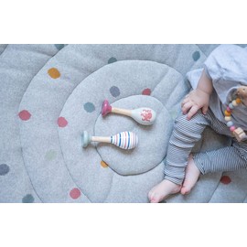 Kindsgut Wooden Rattles, Set of 2 Musical Instrument for Babies and Small Children, Ideal for Travelling, Subtle Colours and High Quality, Octopus and Stripes