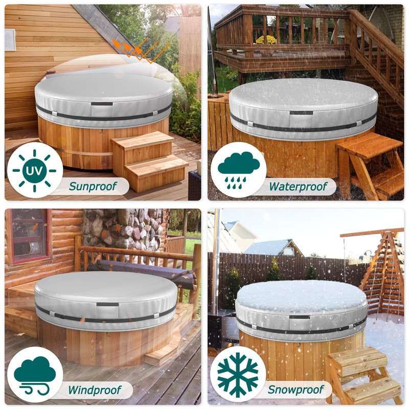 AKEfit Round Hot Tub Cover, 600D Polyester Waterproof for Hot