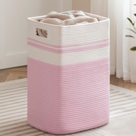 joybest Laundry Basket, Large Woven Rope Basket with Handles for Living Room and Bedroom, Stylish Storage Basket for Clothes, Toys, and Blankets - 22x16x13 Inches Pink