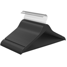 SONGMICS Perchas de Madera, Juego de 30, Delgada, Muescas en Hombros, para Pantalones, Gancho Giratorio 360°, Ahorra Espacio, Negro Tinta MCRW030B01