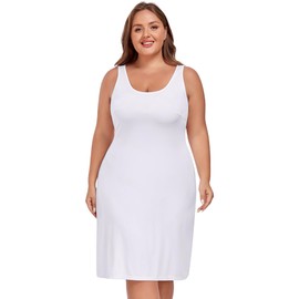 MANCYFIT Plus Size Slip for Women Under Dress Full Slip Tank Top Dress Wide Straps Nightgown White 24 Plus