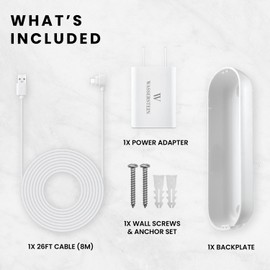 Wasserstein Power Adapter (5.2V 2A) with L-Shaped USB-C Cable (26ft.) & Backplate - Compatible with Arlo Video Doorbell 2K (2nd Generation) (White) (Doorbell NOT Included)