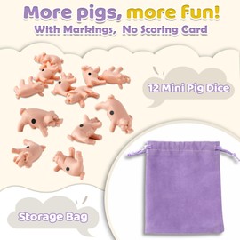 NCPLYGOU 12Pcs Mini Pig Dice Set with Markings, Portable Toss the Pig Game with Storage Bag – No Scoring Card, Just Pigs, Travel Tabletop Family Games, Funny Camping Gifts for Adults