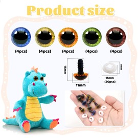 TOAOB 20pcs 11mm Safety Eyes for Amigurumis Colored Crochet Eyes with Washers Plastic Craft Eyes for DIY Plush Stuffed Animals Doll Making