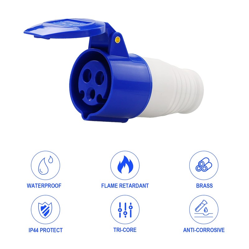 1 Pack 16Amp Socket, 240V 3-Pin Weather Proof Industrial Socket,