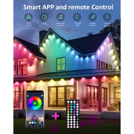 IVRICH 300FT Permanent Outdoor Lights, Smart RGB Eave Light with APP/Remote Control, IP67 Waterproof, DIY Scene Modes, Music Synchronization, Timer Function, for Christmas, Party, Holiday Decor