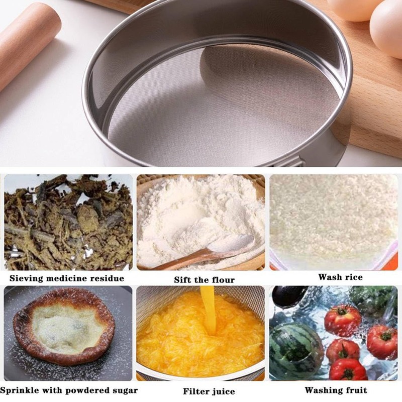 Flour Sieves Stainless Steel Kitchen Sieve Fine Mesh Round Flour