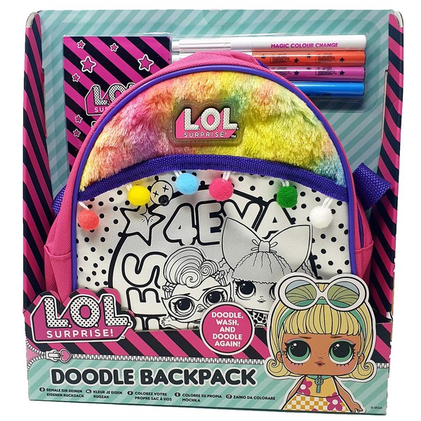Online Street L.O.L.Surprise! L.O.L Colour Your Own Doodle Backpack Rucksack for Girls Kids Gift Contains Backpack, 4 Markers, and a L.O.L Surprise Gift for Age 3+ Children's