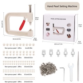Bead Setting Machine, Nailed Beading Machine, DIY Handmade Rivet Fixing Machine with 150 Pieces Faux Pearl Acrylic Beads in 5 Sizes, Rivet Buttons and Tweezers for Clothes, Bags, Skirts